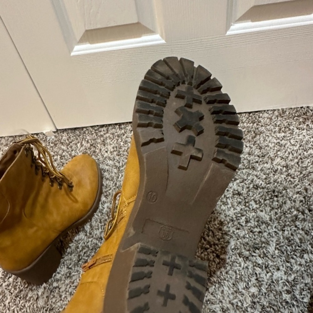 Dark tan faux leather lace up boots